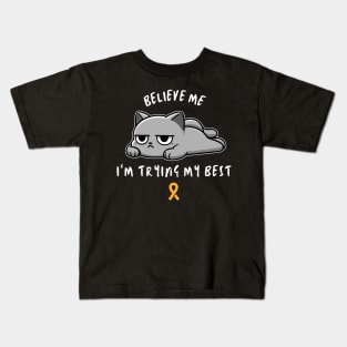 Multiple Sclerosis Warrior Cat With Awareness Ribbon Kids T-Shirt